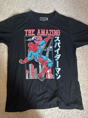 Marvel Black Spider-Man Graphic Tee with Red & Blue Print